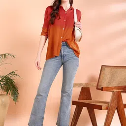 metronaut Women Oversized Fit Dyed/Ombre Spread Collar Casual Shirt image 4