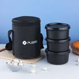 plizzo kitchenware 3 Container Meal Box Microwave Safe Set of 3 Piece With Tifin Bag 3 Containers Lunch Box image 3