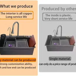 allwinsink Kitchen Sink Handmade basin Premium Nano Single Bowl Kitchen Sink (30x18x9 Inches) with Integrated Waterfall & Pull Out Faucet Vessel Sink image 5