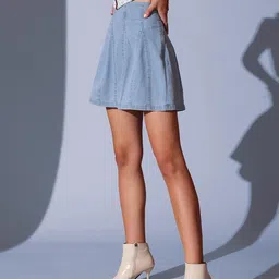 street9 Women Solid Regular Blue Skirt image 4