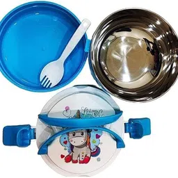 penario Stainless Steel Round Shape Lunch Box For Kids 2 Containers Lunch Box 2 Containers Lunch Box image 3