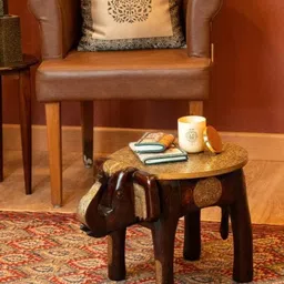 piharwa Wooden Elephant Stool with Brass Fittings – Handcrafted Decor Furniture Decorative Showpiece - 37.5 cm image 2
