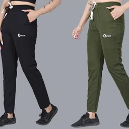 antrue Pack of 2 Women Solid Black, Olive Track Pants-picture-11