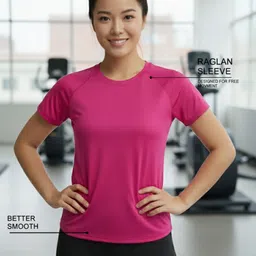 human spirit Women Solid Crew Neck Polyester Pink T-Shirt-picture-10