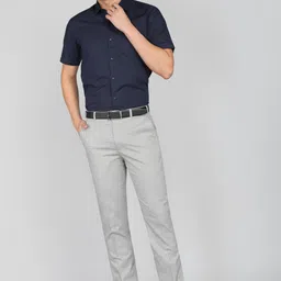 park avenue Men Slim Fit Grey Polyester Trousers image 2