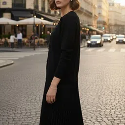 MARC LOUIS Round Neck Long Sleeves Top With Pleated Skirt Co-Ords image 4