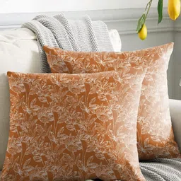 CASABLEU Meadow Orange Colored & White 2 Pieces Floral Printed Square Cushion Covers image 2