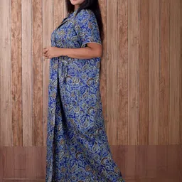 CLYMAA Blue Pure Cotton Maxi Printed Nightdress image 2