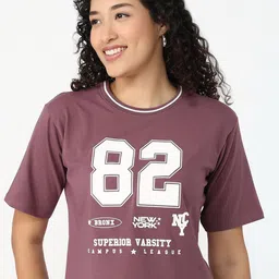Kraus Jeans Women Varsity Printed Boxy Crop Cotton T-shirt-picture-35