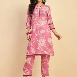 Azira  Floral Printed Tunic With Trouser Co-Ords image 1