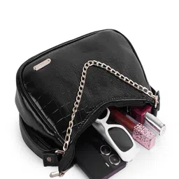 Cult Factory Embellished PU Half Moon Shoulder Bag with Cut Work image 4