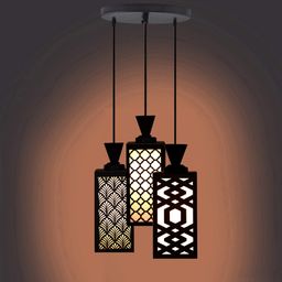 Gojeeva Black & White Textured Wooden Rectangle Shaped Ceiling Lamp-picture-3