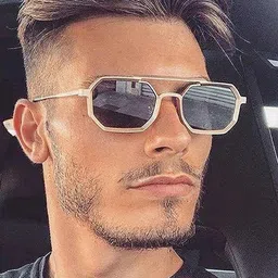 SPADEACES Unisex Aviator Sunglasses with UV Protected Lens GOLD BLACK HEXAGUN -337 image 2