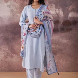 Indo Era Women Floral Regular Thread Work Kurta with Trousers & With Dupatta image 3