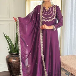 CaniBani Women Ethnic Motifs Embroidered Regular Thread Work Kurta with Trousers & With Dupatta-picture-21