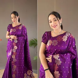 CaniBani Floral Zari Silk Blend Banarasi Saree image 5