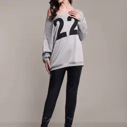 iki chic Women Typography Printed Round Neck Pullover Ribbed Sweatshirt-image-37
