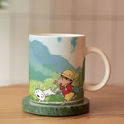 Mr UVD White & Green Cartoon Characters Printed Ceramic Glossy Mug - 350 ml-picture-11