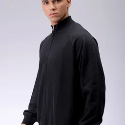 The Indian Garage Co Mens Black Relaxed Fit Solid Frontopen-Highneck Sweatshirts image 5