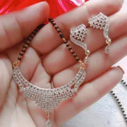 Urbalaa Artificial Stones Studded & Beaded Mangalsutra With Earrings-picture-14