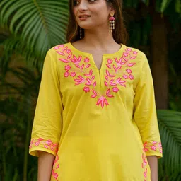 INAAYA JAIPUR Women Embroidered Thread Work Pure Cotton Kurti-image-54