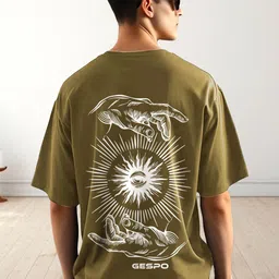 AUSK Graphic Printed Round Neck Drop-Shoulder Sleeves Pure Cotton Oversized T-shirt image 1