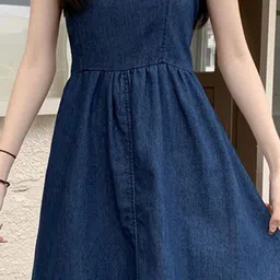 StyleCast x Revolte Denim Fit & Flare Midi Dress image 2