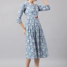 DIVASTRI Floral Printed Tie-Up Neck Fit and Flare Midi Dess image 3