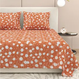 DREAM WEAVERZ Brown & White Floral Pure Cotton 220 TC King Bedsheet Set-2.75 m x 2.55 m-picture-31
