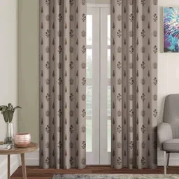 myntra elegant homes Aura Brown & White 2 Pieces Floral Printed Black Out Long Door Curtains-picture-19