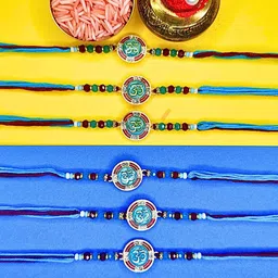 MANSIYAORANGE Set Of 6 AD Stones Studded & Beaded Cotton Thread Rakhi-picture-11