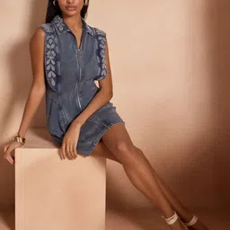 Style Island Women Embroidered Shirt Collar A-line Dress image 3