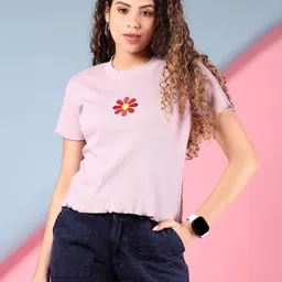 V-Mart Women Floral Printed Round Neck Cotton T-shirt-image-93