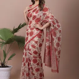 yashvi fab Floral Pure Cotton Handloom Block Print Saree image 2