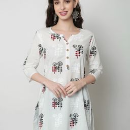 HERE&NOW Women Ethnic Motifs Printed Round Neck Pure Cotton Straight Kurti-picture-21