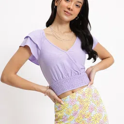 DressBerry Wrap Mirage Lavender Luster V-Neck Smocked Blouson Top image 3