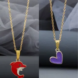 SZN Set Of 2 Stainless Steel Gold Plated Dolphin Shaped Minimal Pendants With Chains-picture-25