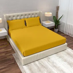 Filymore Yellow Striped 300 TC King Bedsheet with 2 Pillow Covers-picture-28