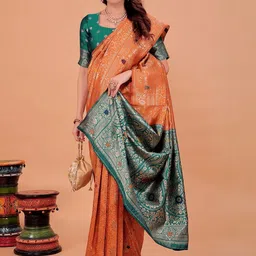 Moda Rapido Orange Woven Design Silk Cotton Kanjeevaram Sarees-image-93