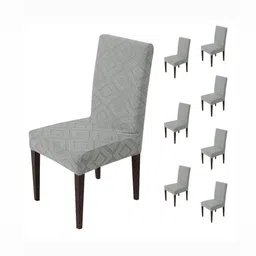 HOUSE OF QUIRK 8-Pcs Grey Patterned 220 GSM Chair Covers image 1