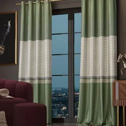 Stoa Paris Versailles Olive Green & Cream-Coloured Set of 2 Geometric Long Door Curtains image 3