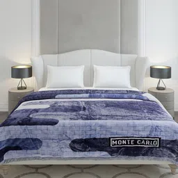 Monte Carlo Gala Glow Blue & Grey Printed Heavy Winter 290 GSM Double Bed Blanket image 2