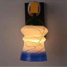 1ST TIME Blue & White Textured Wood Abstract Shaped Shaped Wall Lamp image 4