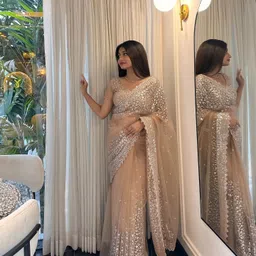 Embroidered, Embellished, Self Design Bollywood Net Saree-image-53