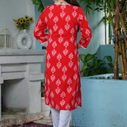 Wawlooks Floral Printed Thread Work Straight Kurta image 2