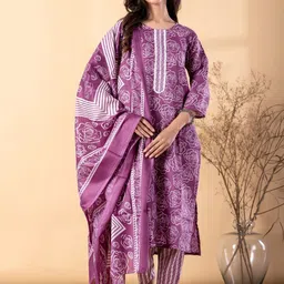 Readiprint Floral Printed Thread Work Straight Kurta With Trouser & Dupatta-image-46