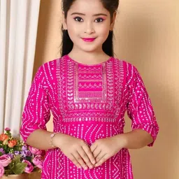 ikonic fashion Girls Festive & Party Kurta and Palazzo Set (Pink Pack of 1) image 2