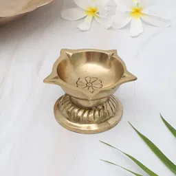 Two Moustaches Ethnic Flower Carved 5 Oil Wicks Brass Diya-image-98