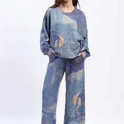 Global Republic Women Abstract Printed Round-Neck Top With Trousers Co-Ords-image-34