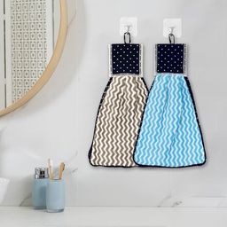 Kuber Industries 2-Pcs Grey & Blue Zig Zag Washbasin Hanging Kitchen Towel With Ties-picture-9
